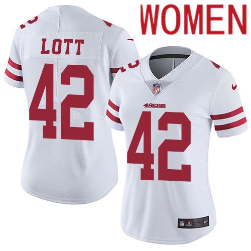 Women San Francisco 49ers 42 Ronnie Lott Nike White Vapor Limited NFL Jersey
